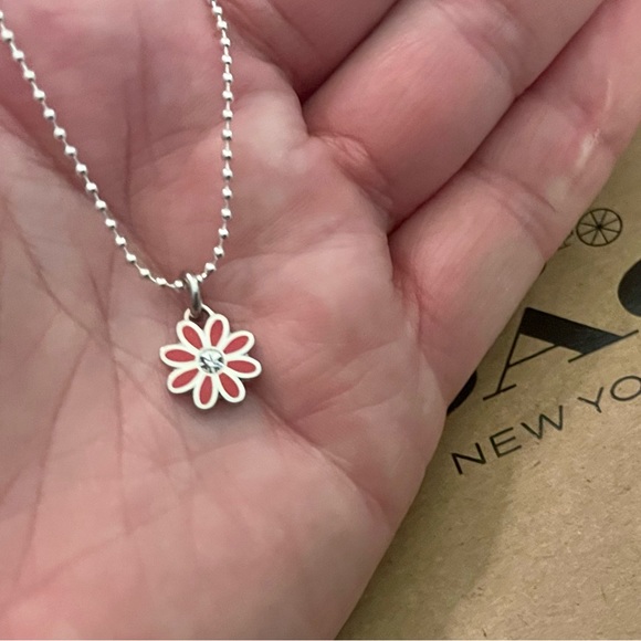 Coach Hot Pink Enamel Crystal Mini Daisy Pendant .925 Sterling Silver Necklace - Picture 5 of 7